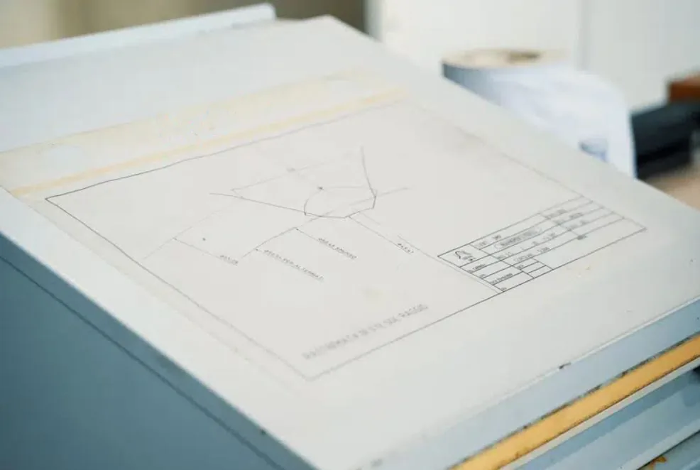 Engineering drawing on inspection desk used to verify broach dimensions at United Broach Company